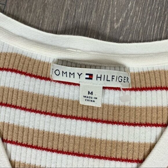 Tommy Hilfiger Women's Stripe Sweater V-neck Pullover Vintage 2000 Preppy Size M - Picture 13 of 16